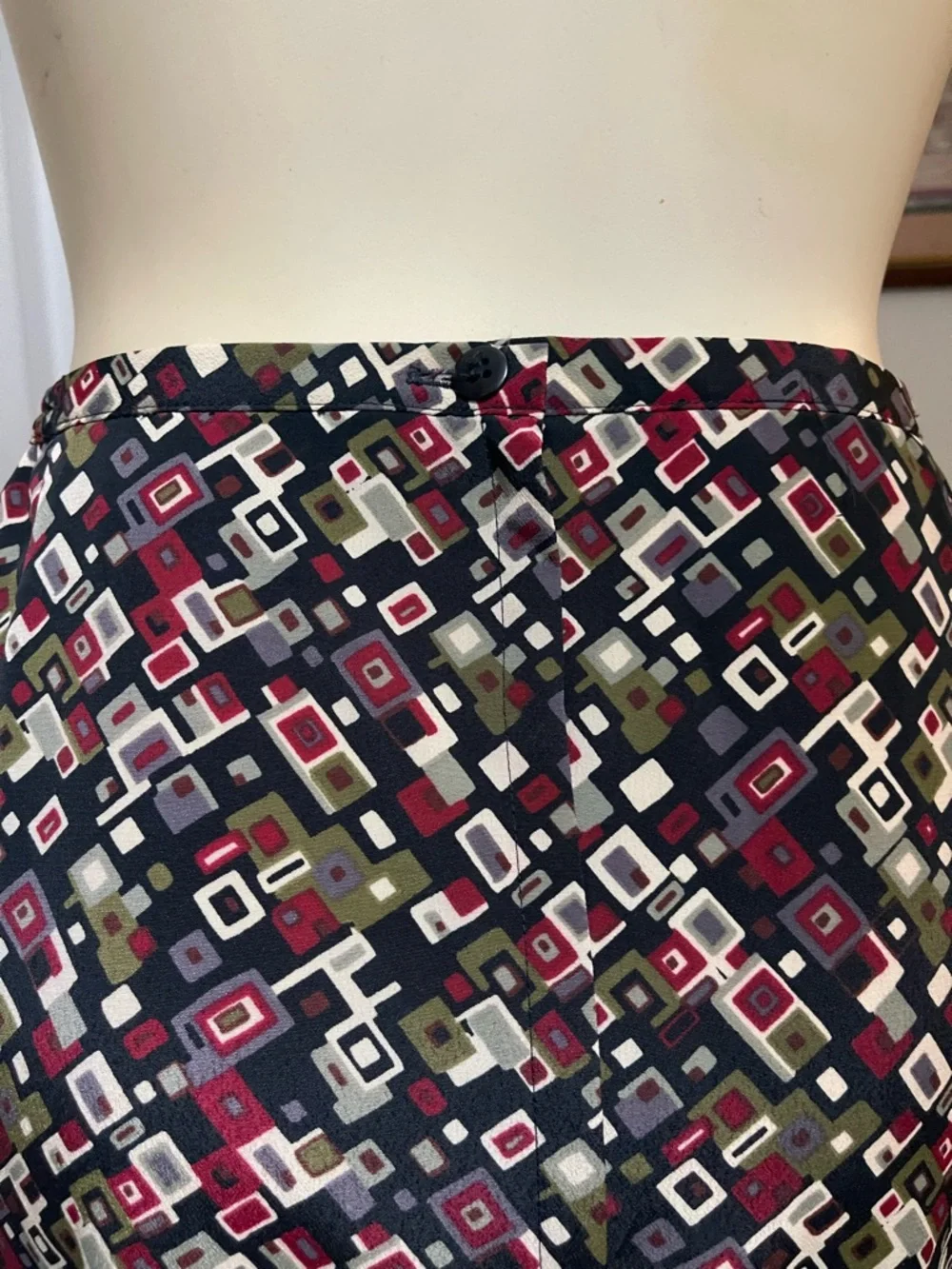 Sag Harbor Navy Geometric Midi Skirt with Pink and Olive Accents - Picture 5 of 6